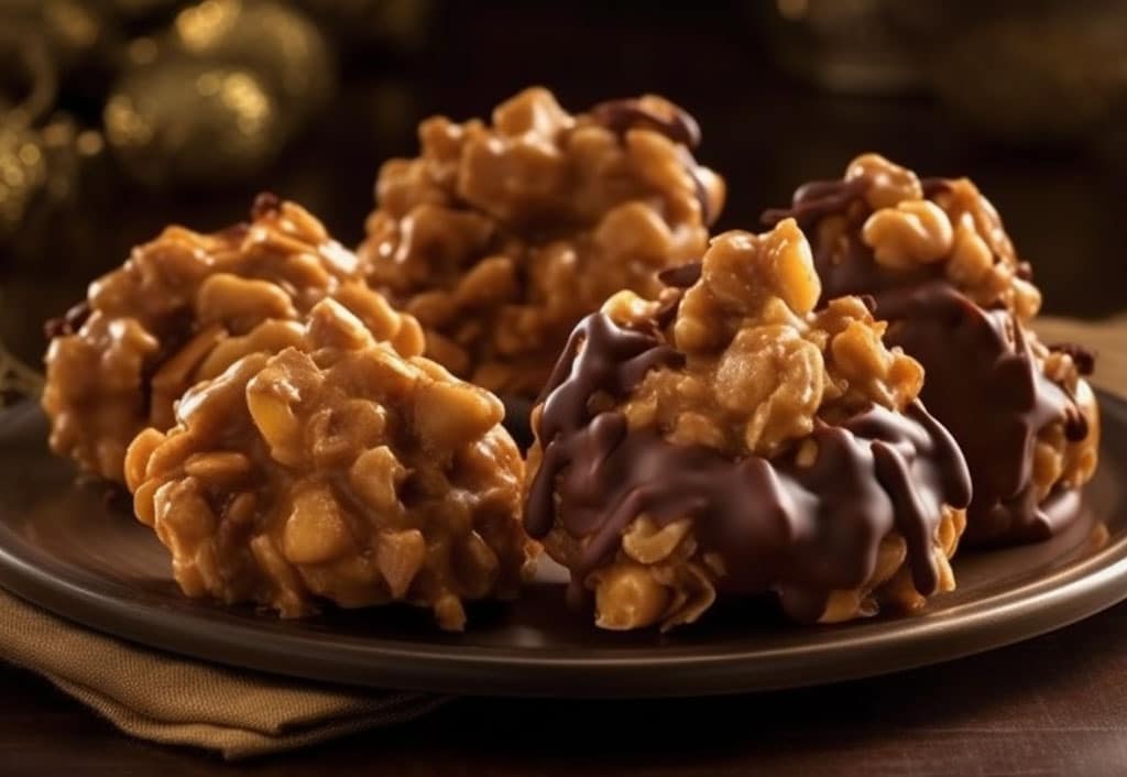 Christmas-themed Chocolate Butterscotch Clusters: Each cookie is a delightful mix of melted dark chocolate and golden butterscotch